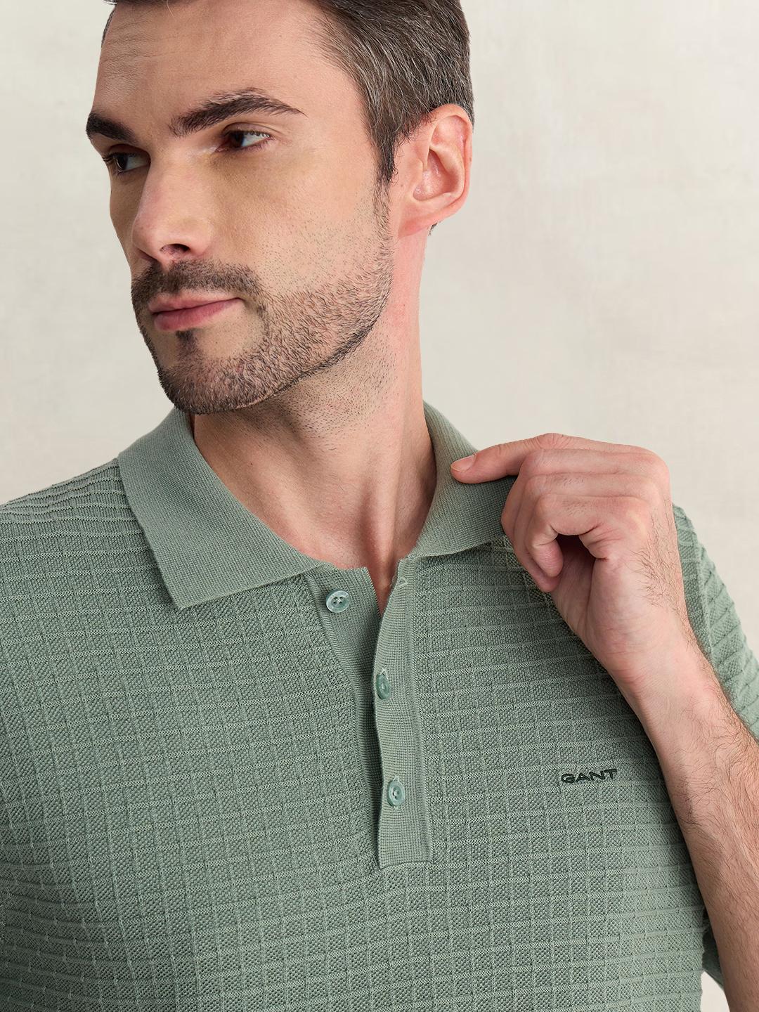 Gant Men Green Regular Fit Solid Pure Cotton Polo Tshirt