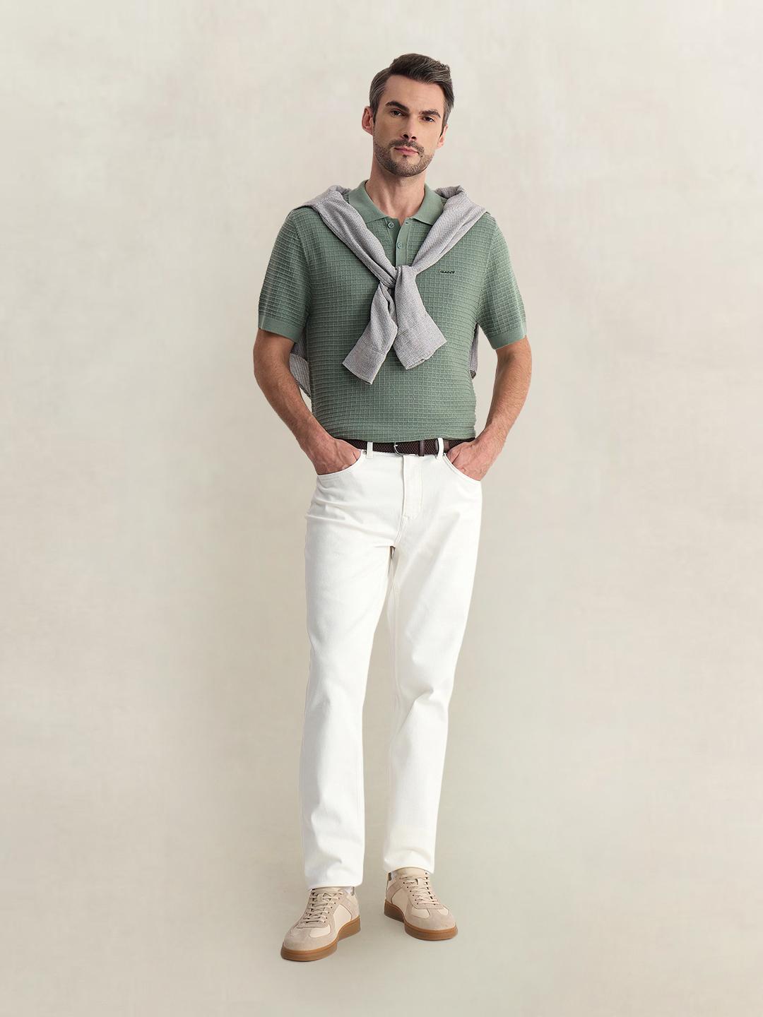 Gant Men Green Regular Fit Solid Pure Cotton Polo Tshirt
