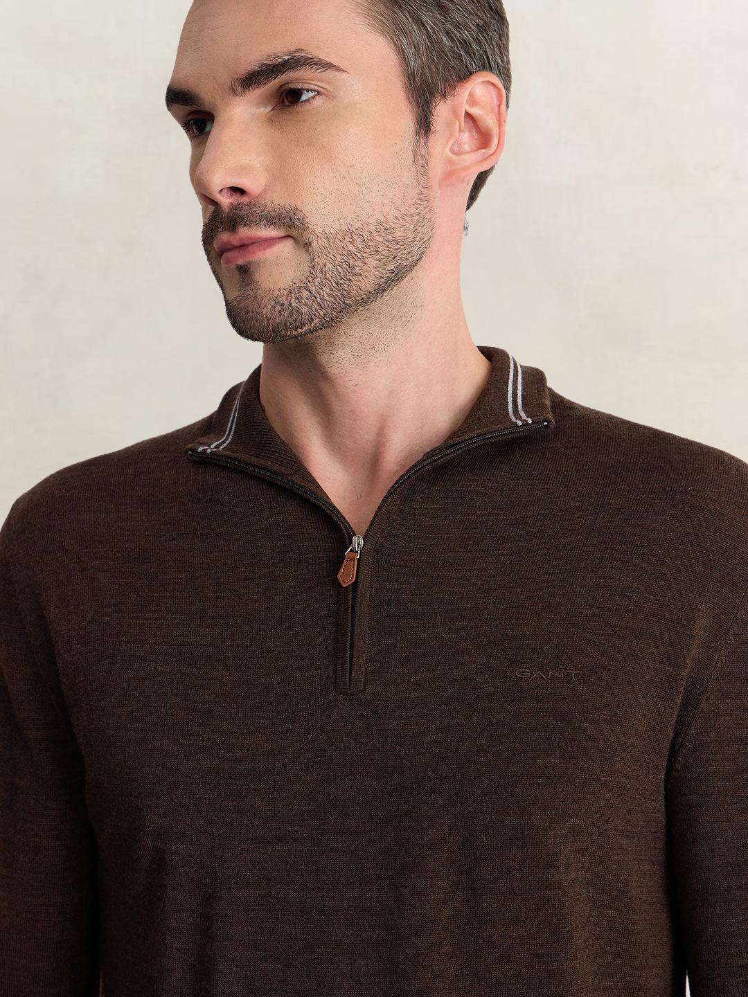 Gant Men Brown Regular Fit Solid Merinowool Sweater