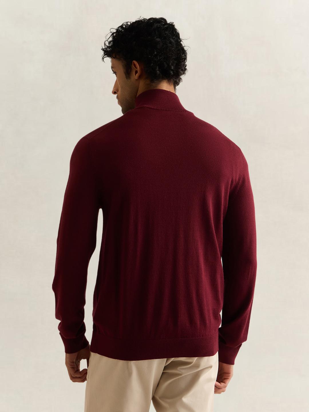Gant Men Wine Solid Regular Fit Merinowool Sweater