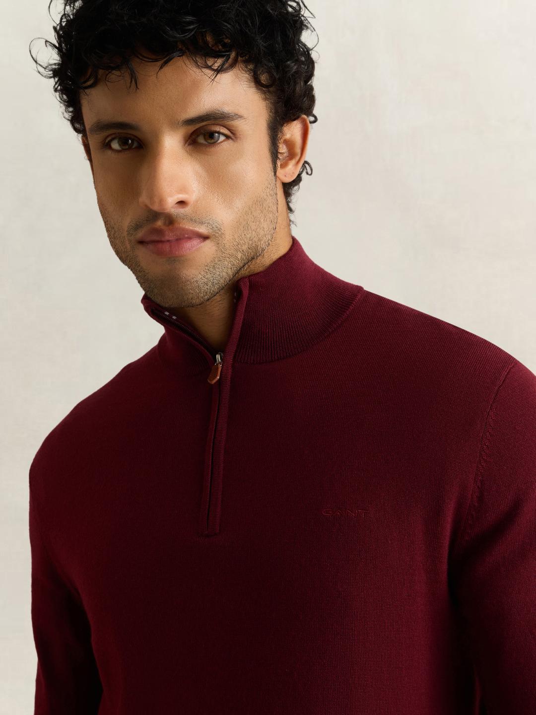 Gant Men Wine Solid Regular Fit Merinowool Sweater