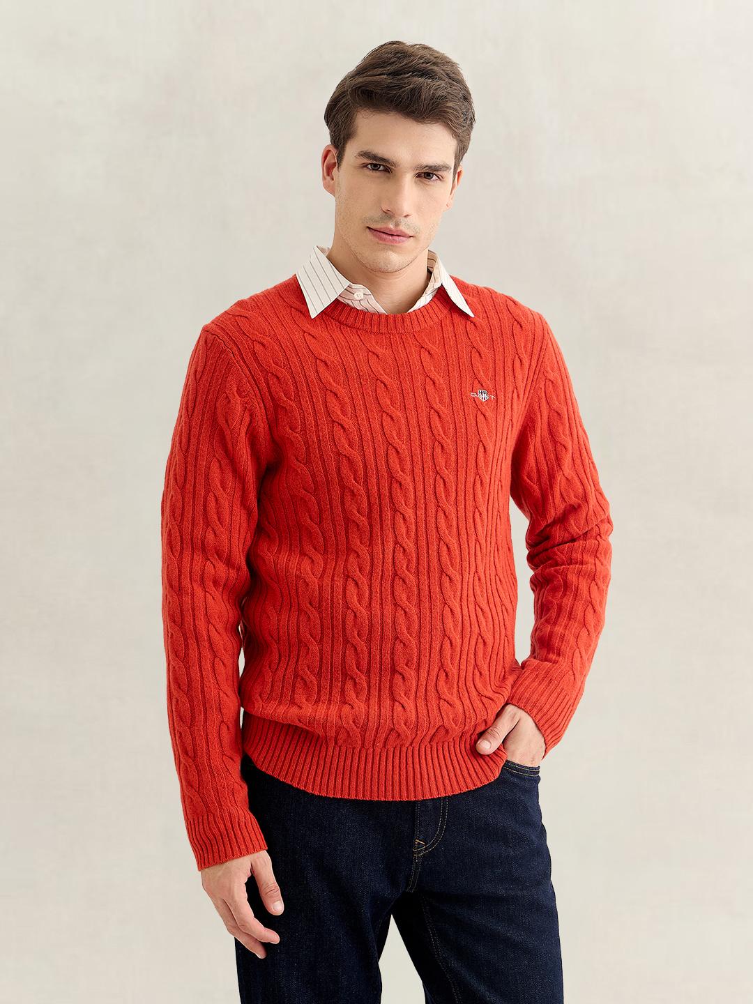 Gant Men Red Regular Fit Lambswool Sweater