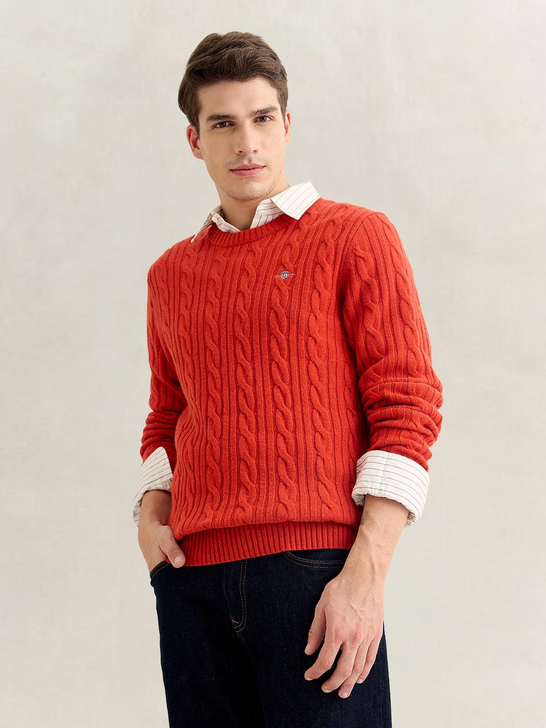 Gant Men Red Regular Fit Lambswool Sweater