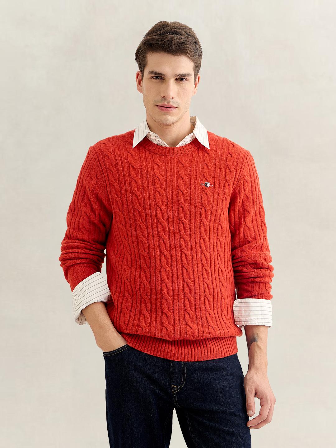 Gant Men Red Regular Fit Lambswool Sweater