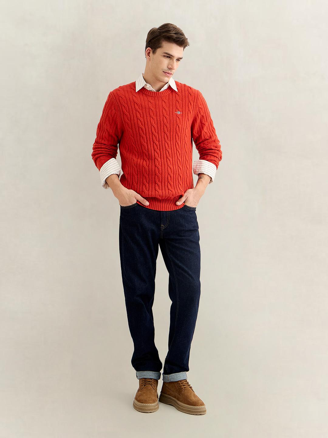 Gant Men Red Regular Fit Lambswool Sweater
