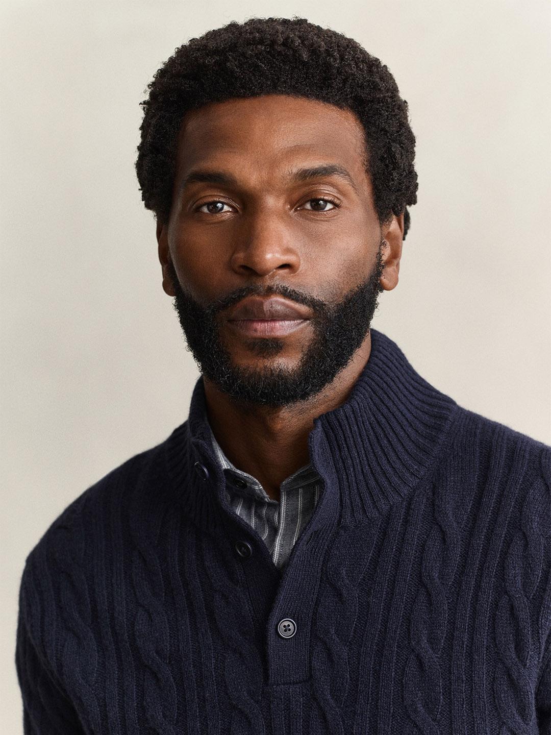 Gant Men Navy Cable Knit Regular Fit Lambswool Sweater