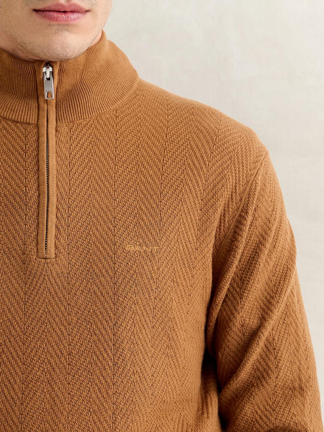 Gant Men Brown Regular Fit Herringbone Sweater