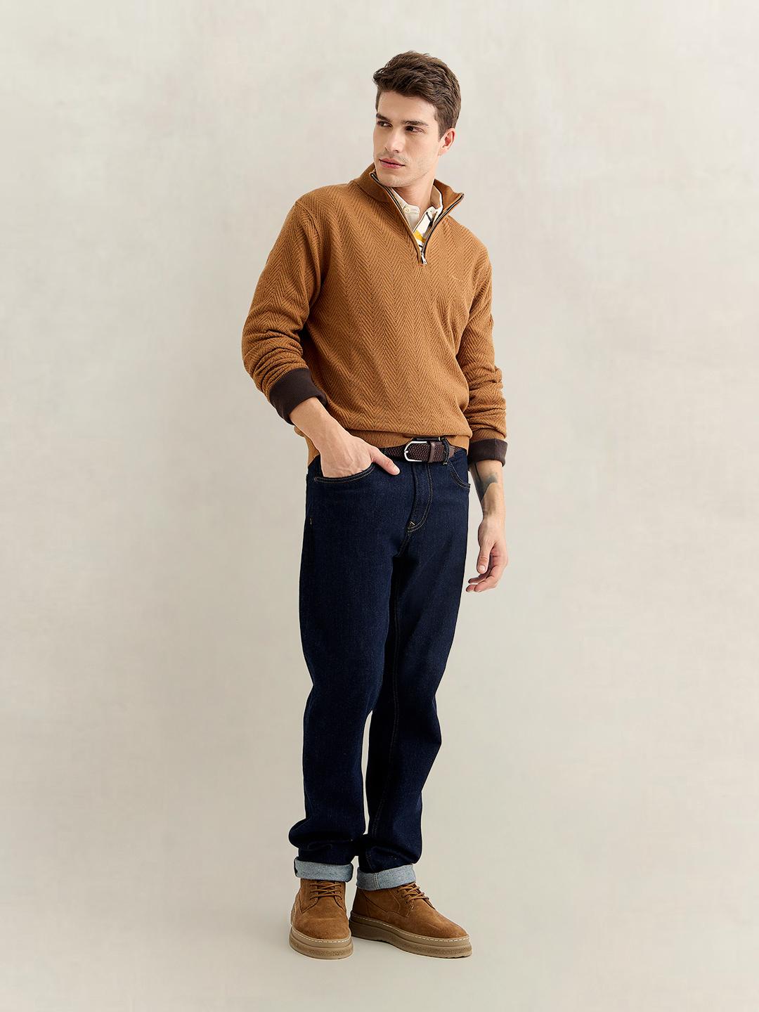 Gant Men Brown Regular Fit Herringbone Sweater