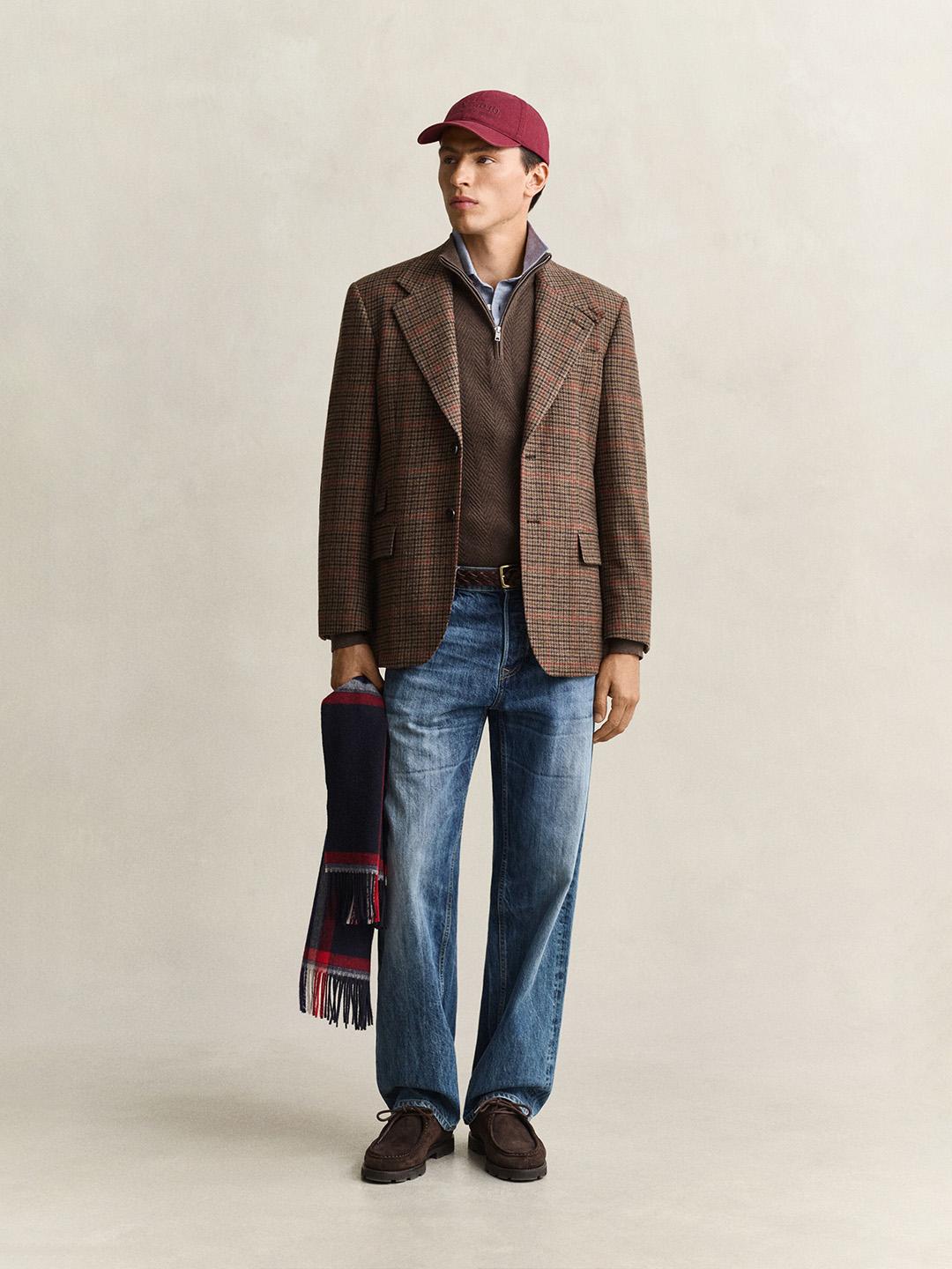 Gant Men Brown Herringbone Regular Fit Sweater