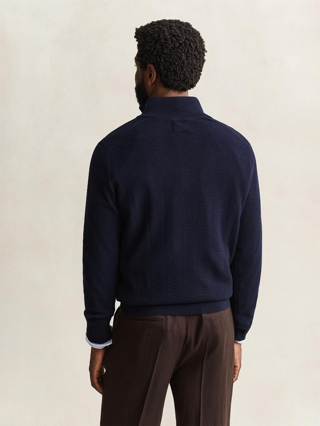 Gant Men Navy Herringbone Regular Fit Sweater