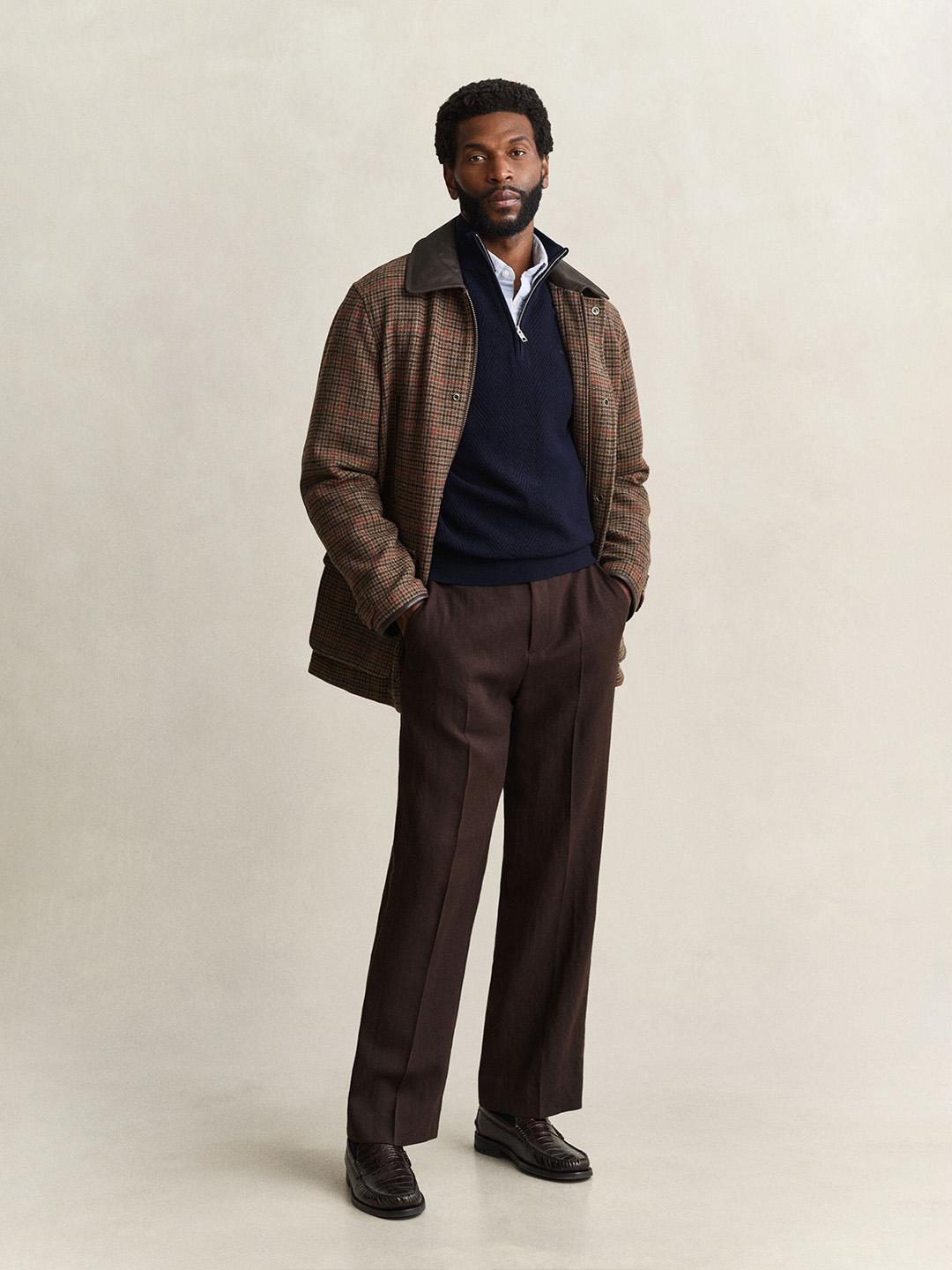 Gant Men Navy Herringbone Regular Fit Sweater