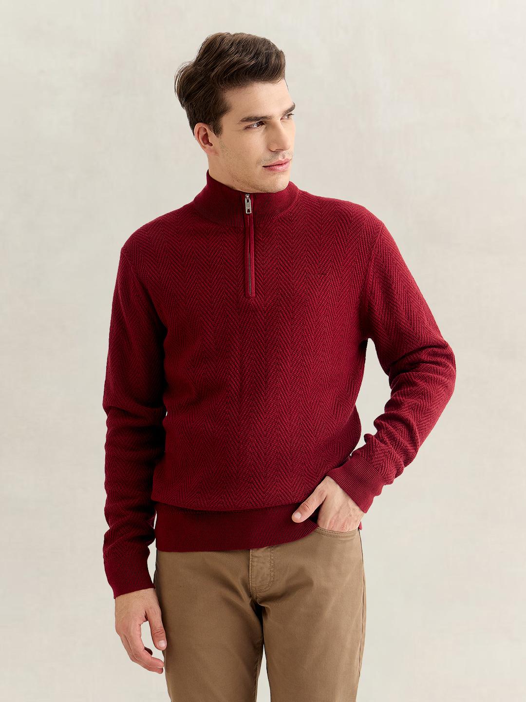Gant Men Red Regular Fit Herringbone Sweater