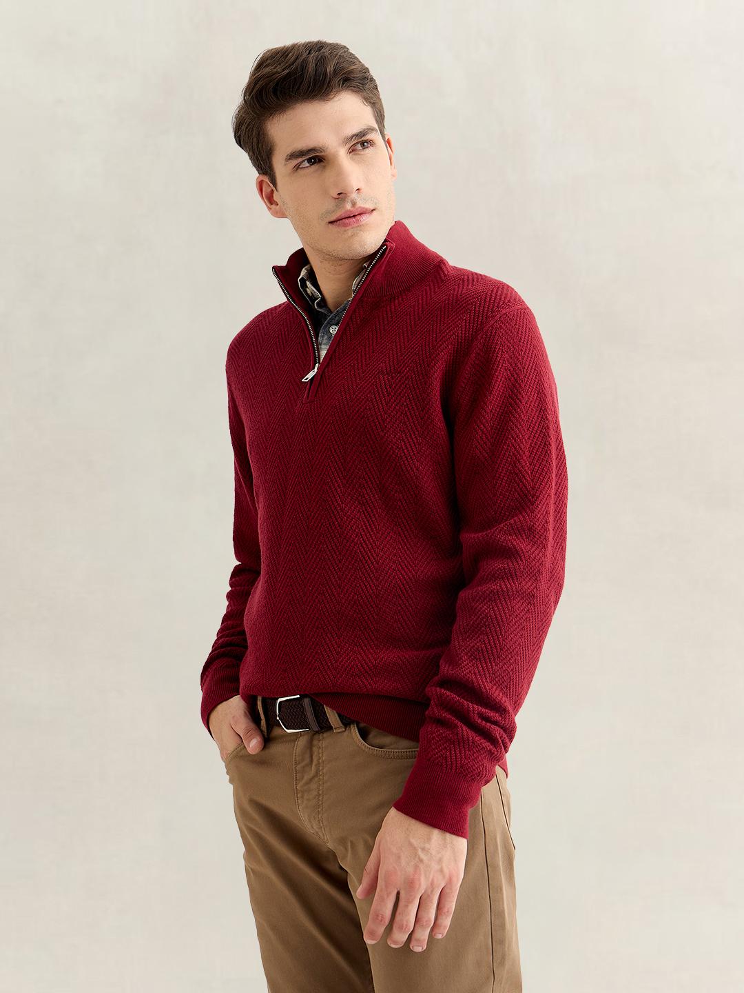 Gant Men Red Regular Fit Herringbone Sweater