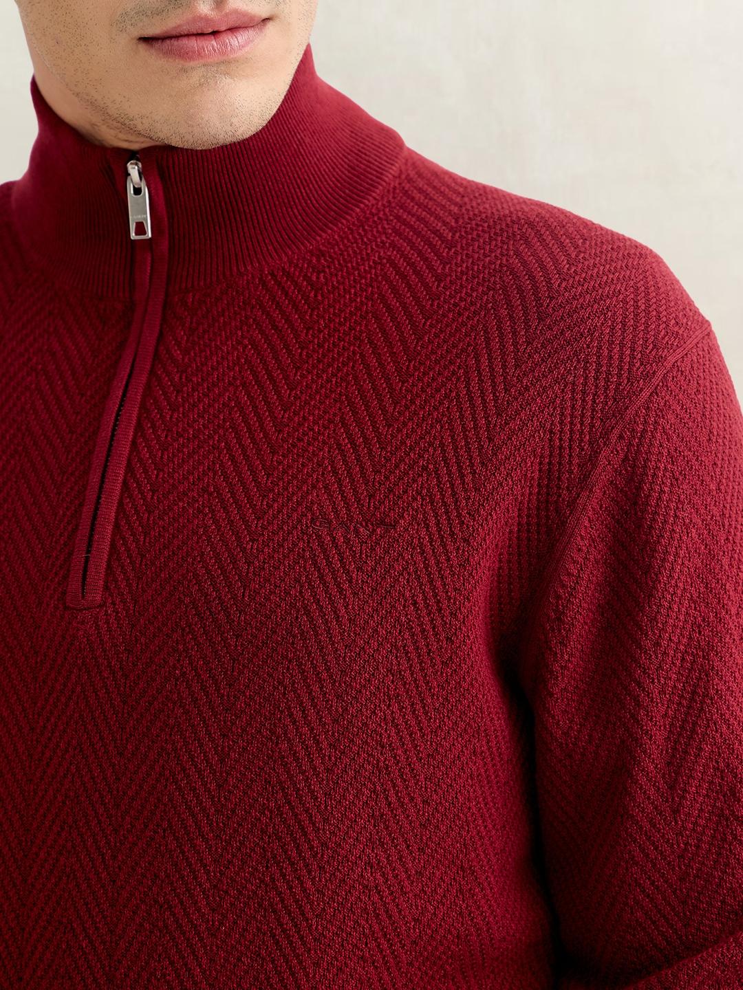 Gant Men Red Regular Fit Herringbone Sweater