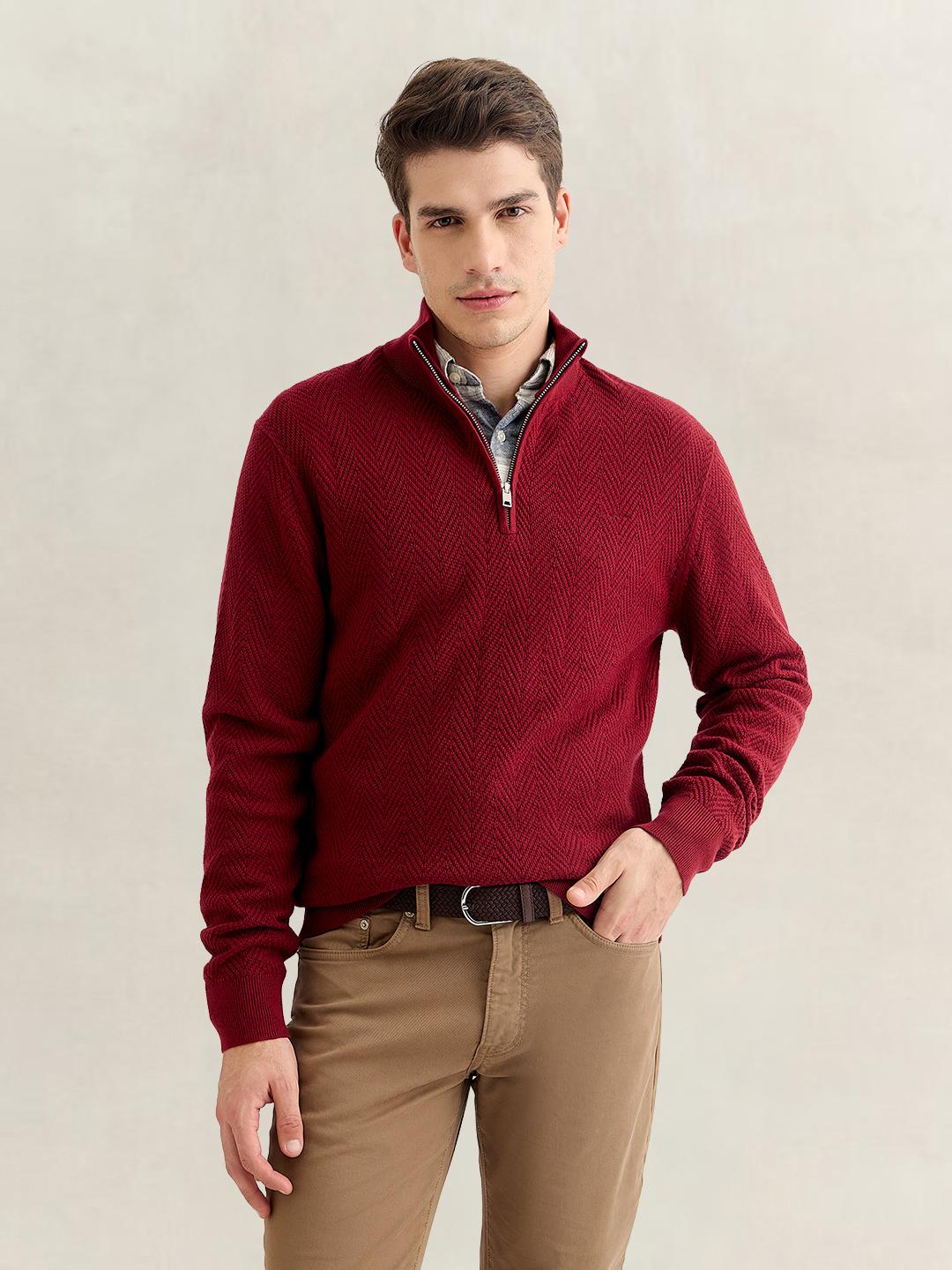 Gant Men Red Regular Fit Herringbone Sweater