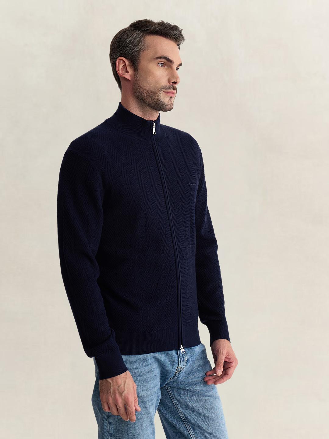 Gant Men Blue Regular Fit Solid Cotton Blend SWEATSHIRT