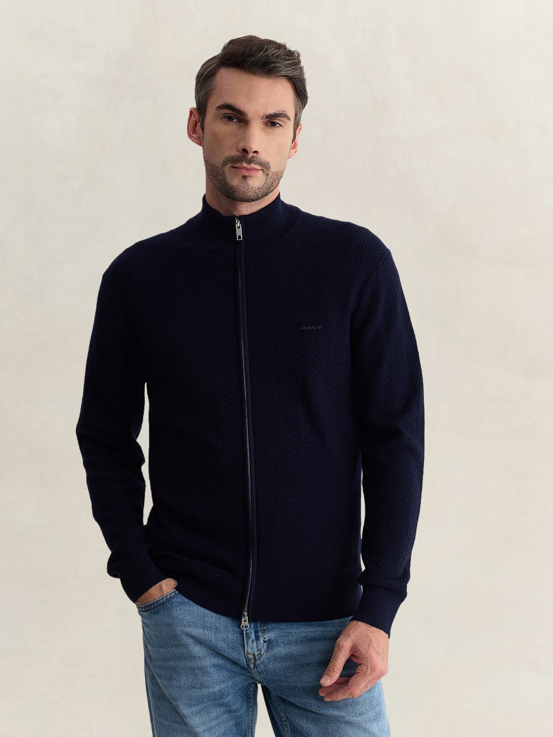 Gant Men Blue Regular Fit Solid Cotton Blend SWEATSHIRT