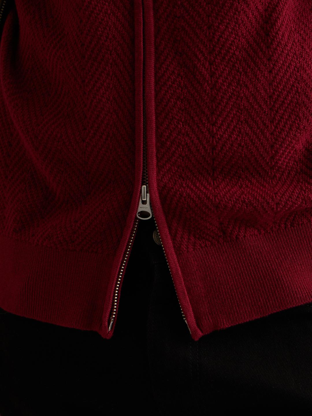 Gant Men Dark Maroon Textured Regular Fit Herringbone Sweater