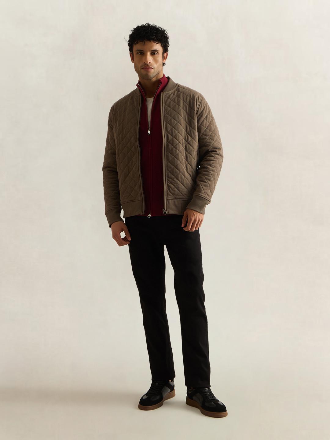 Gant Men Dark Maroon Textured Regular Fit Herringbone Sweater