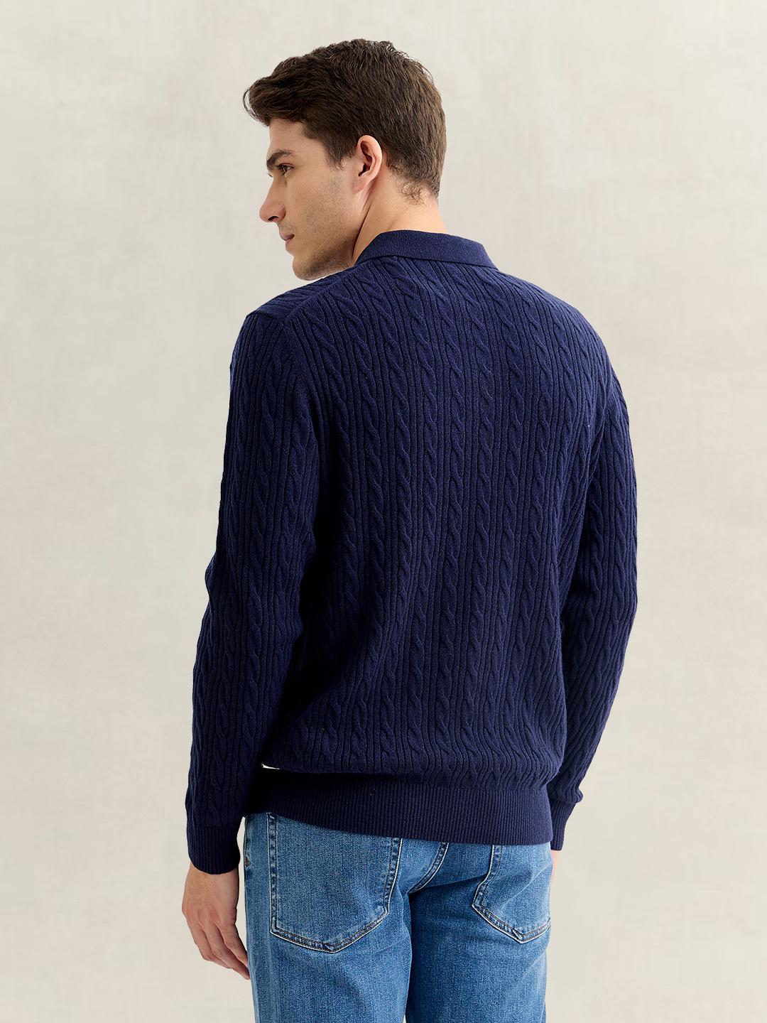 Gant Men Navy Blue Regular Fit Cashmere Sweater