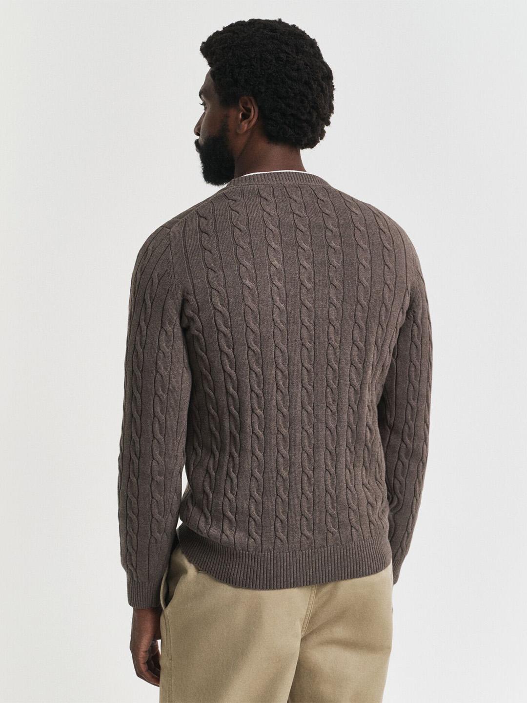 Gant Men Brown Cable Knit Regular Fit Cotton Sweater