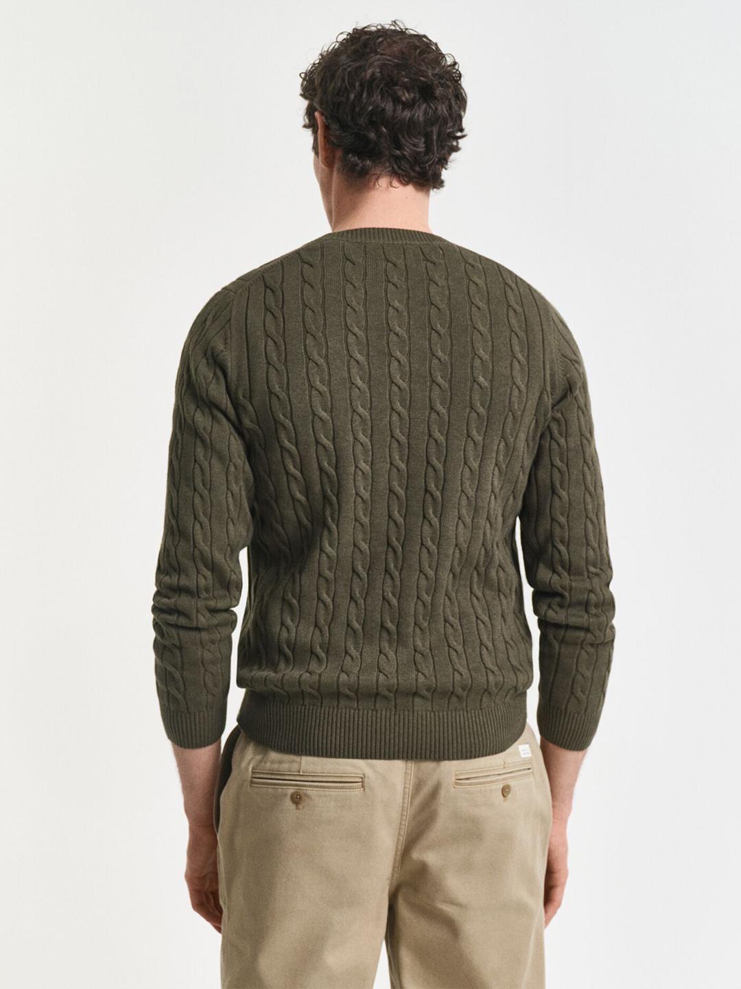 Gant Men Green Cable Knit Regular Fit Cotton Sweater
