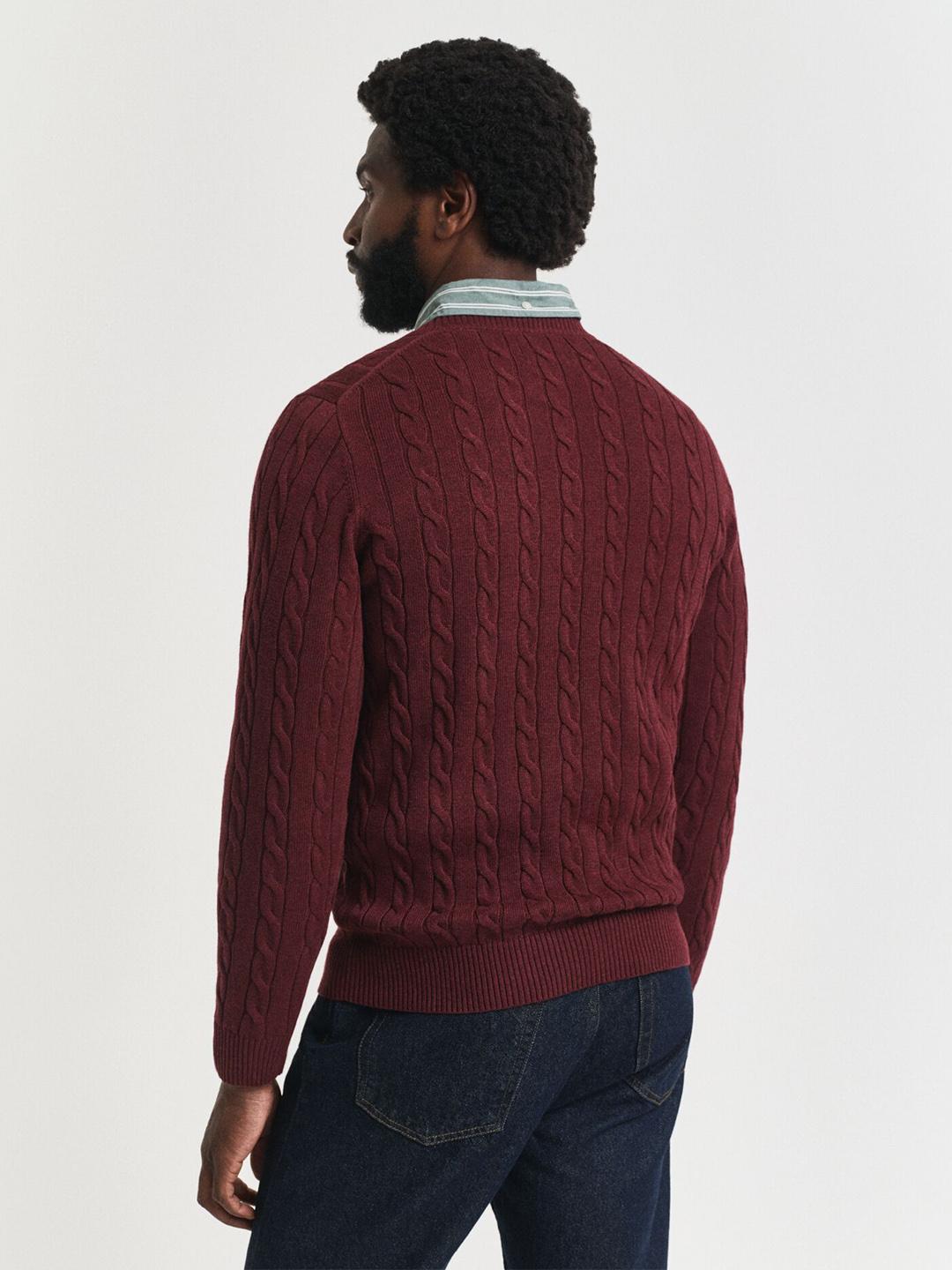 Gant Men Wine Cable Knit Regular Fit Cotton Sweater