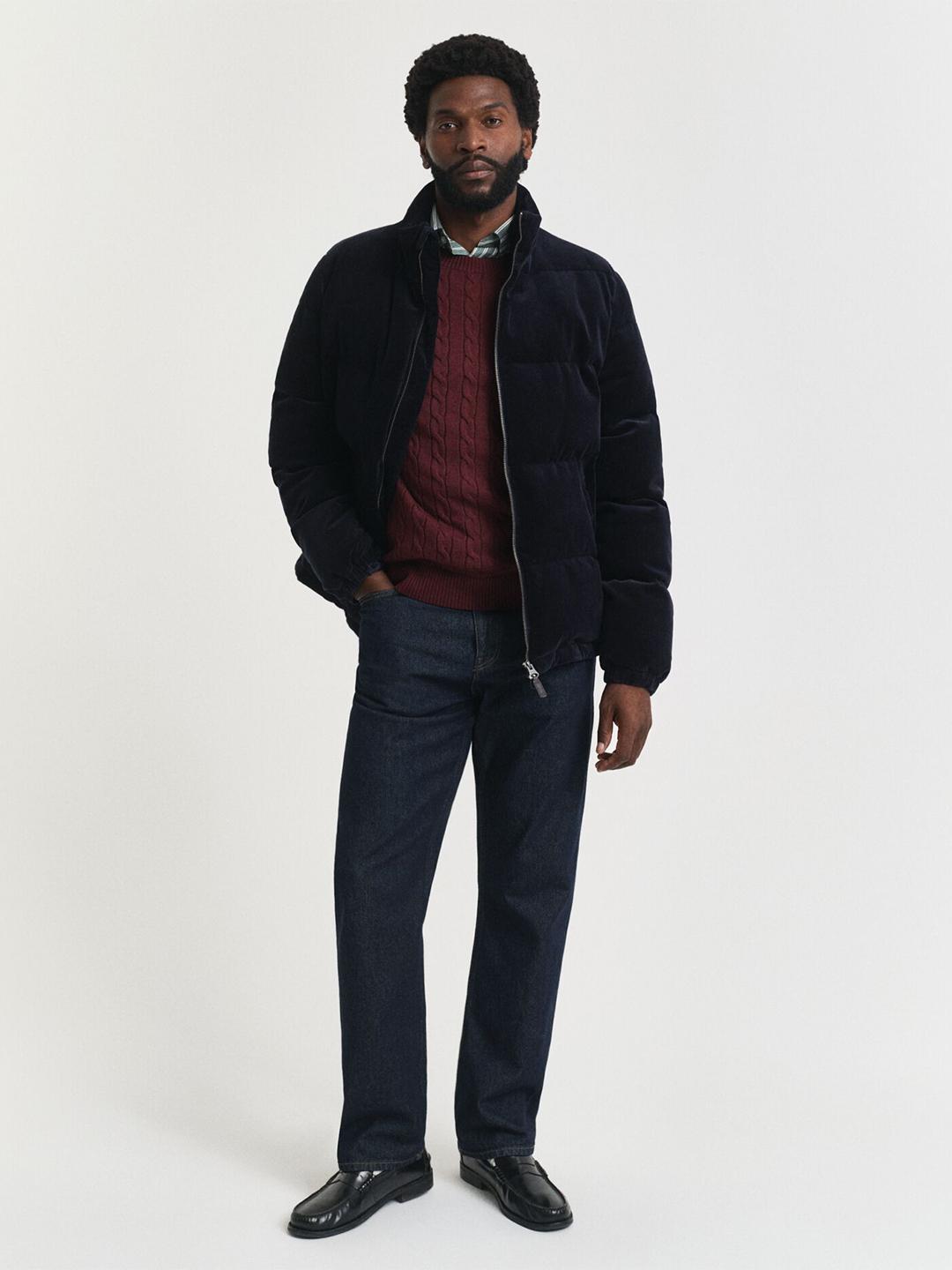 Gant Men Wine Cable Knit Regular Fit Cotton Sweater