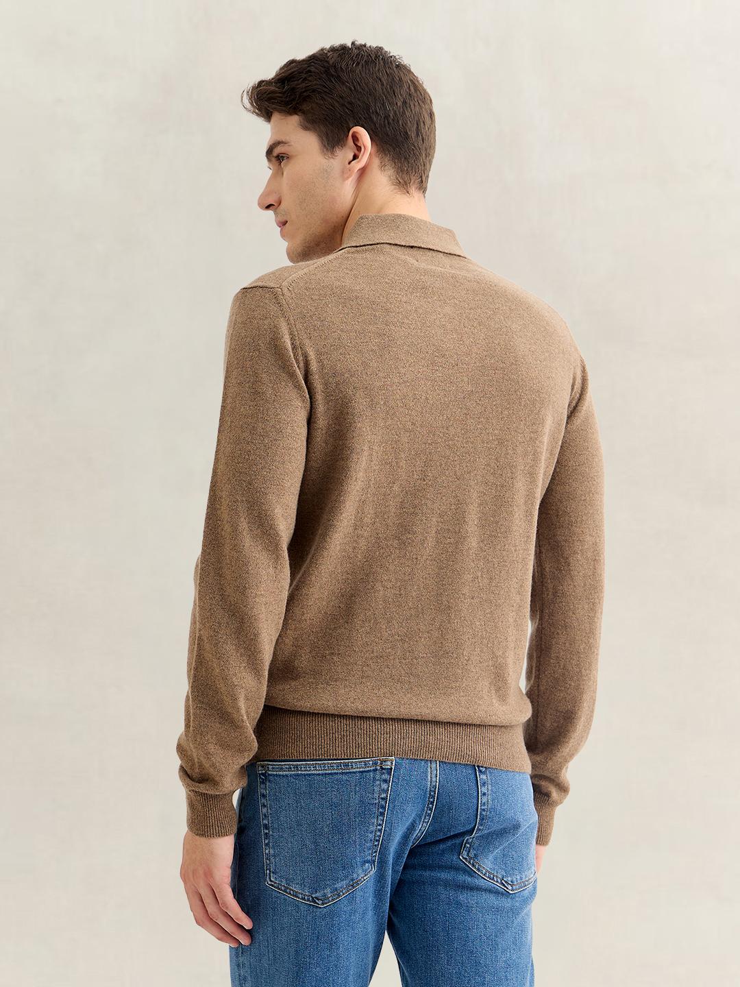 Gant Men Brown Regular Fit Solid Lambswool Sweater