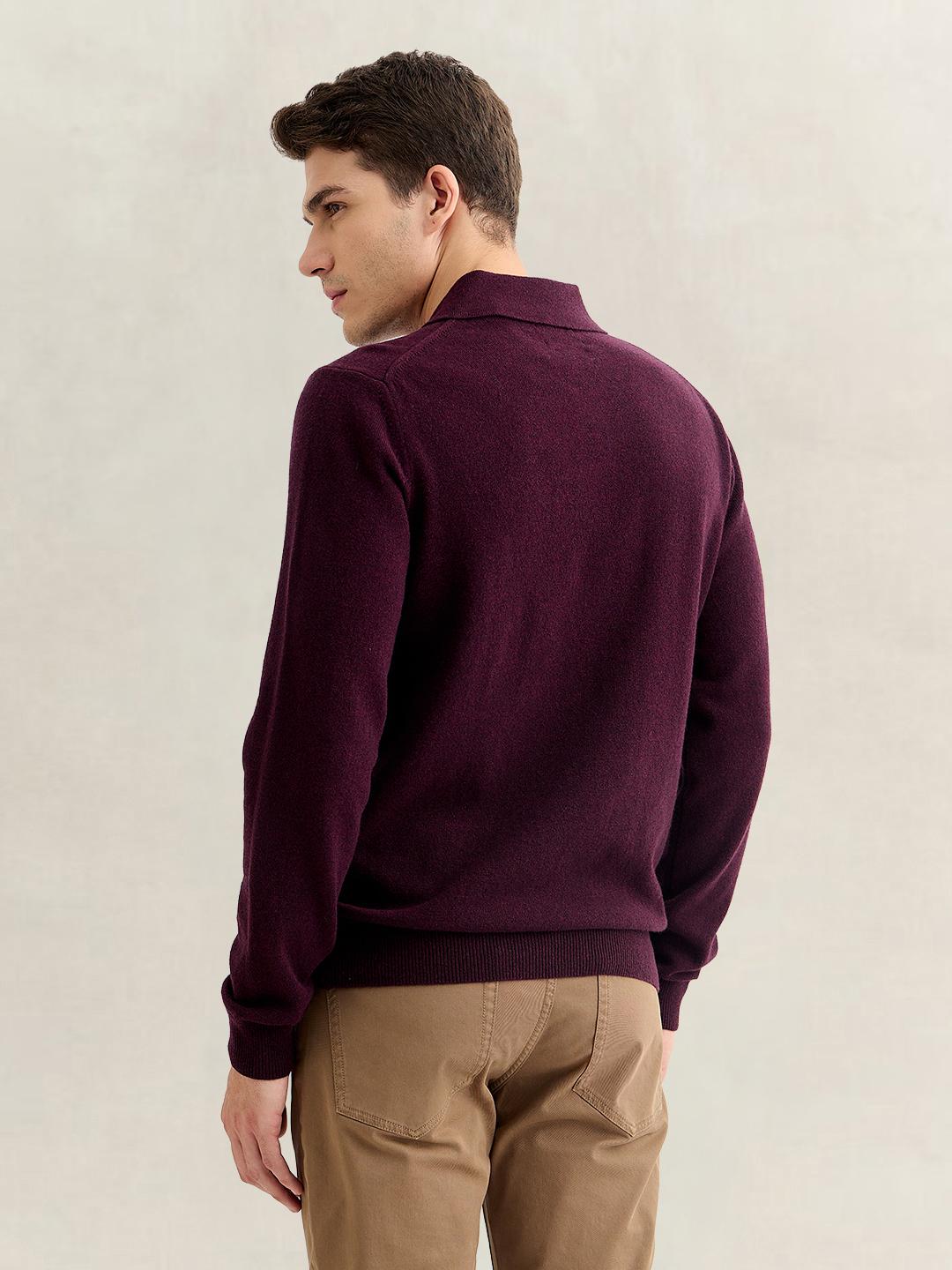 Gant Men Wine Regular Fit Solid Lambswool Sweater