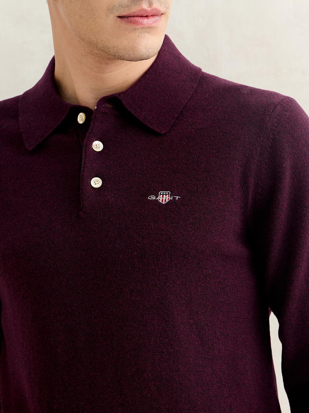 Gant Men Wine Regular Fit Solid Lambswool Sweater