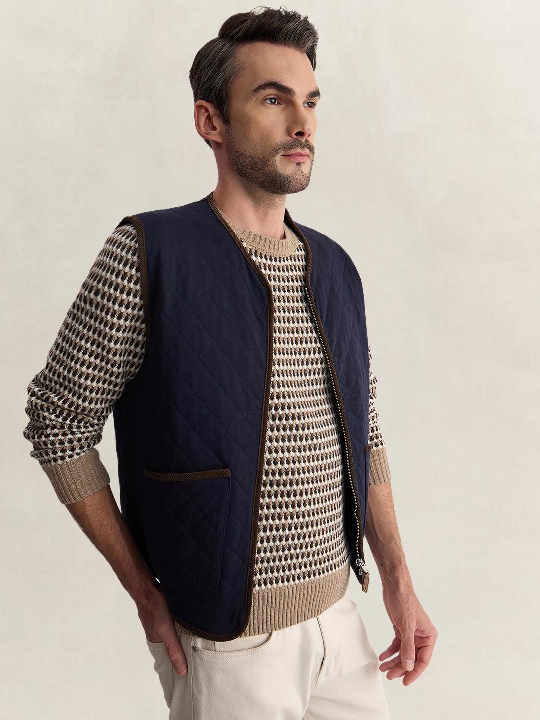 Gant Men Beige Regular Fit Woven Design Wool Blend Sweater