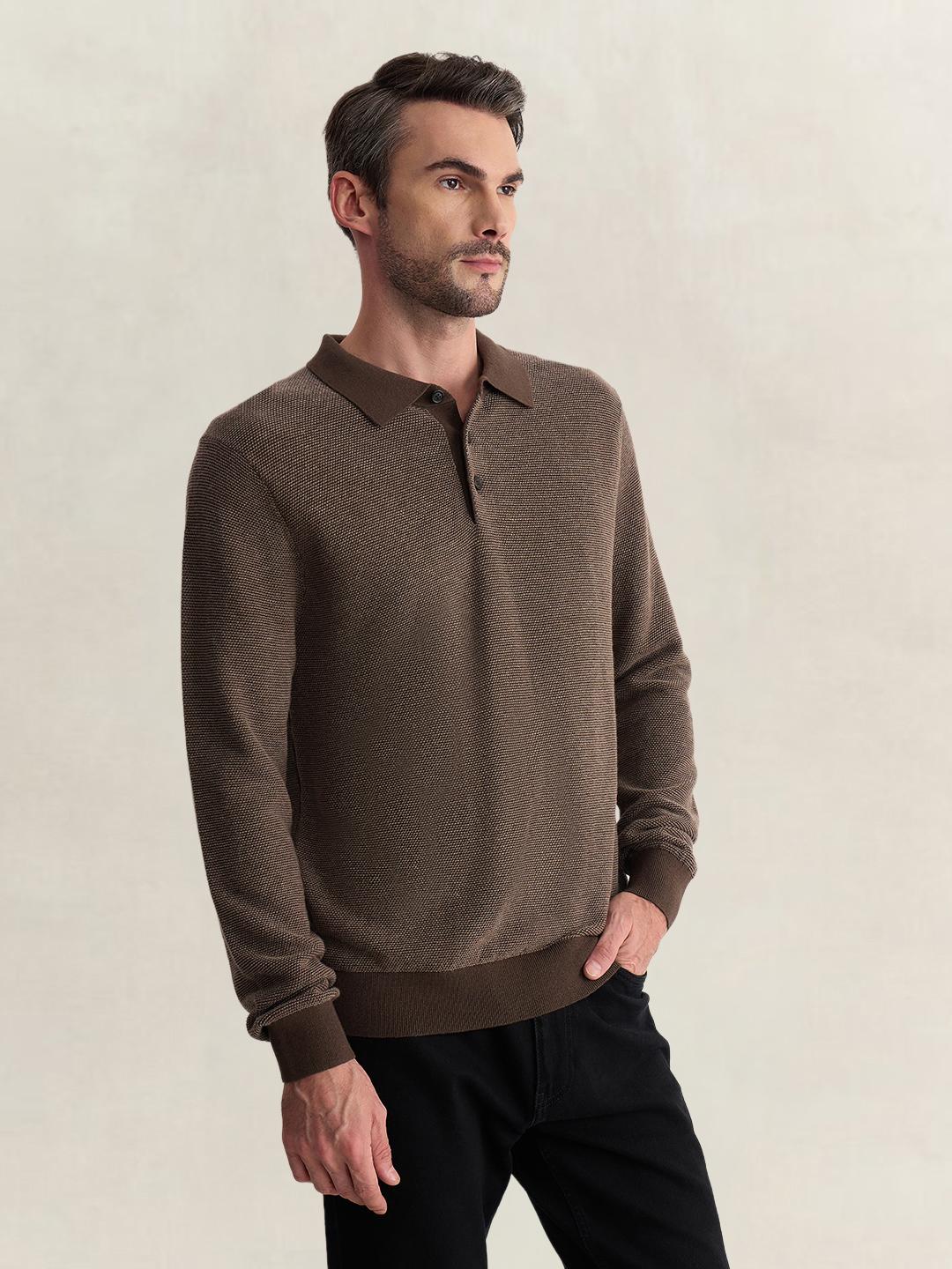 Gant Men Brown Regular Fit Solid Cotton Blend Sweater