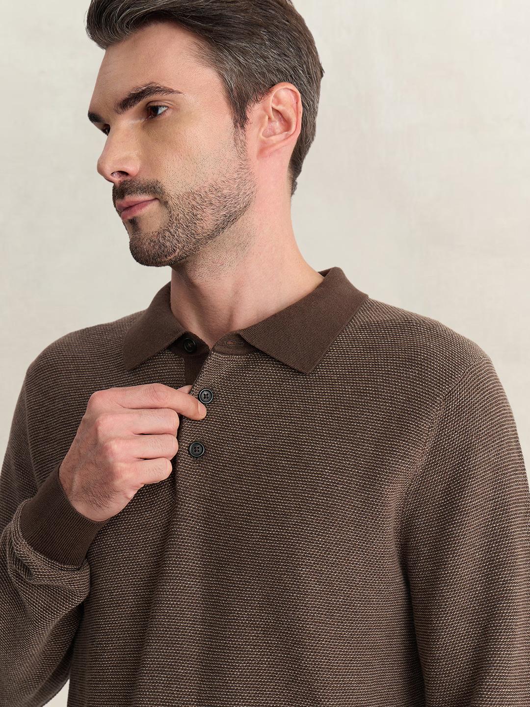 Gant Men Brown Regular Fit Solid Cotton Blend Sweater