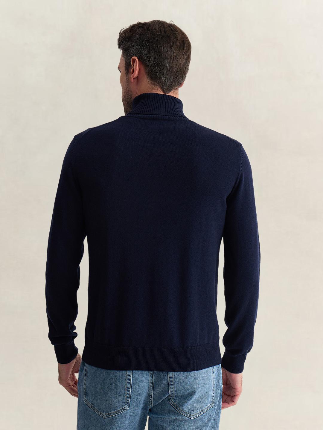Gant Men Blue Regular Fit Solid Cotton Blend Sweater