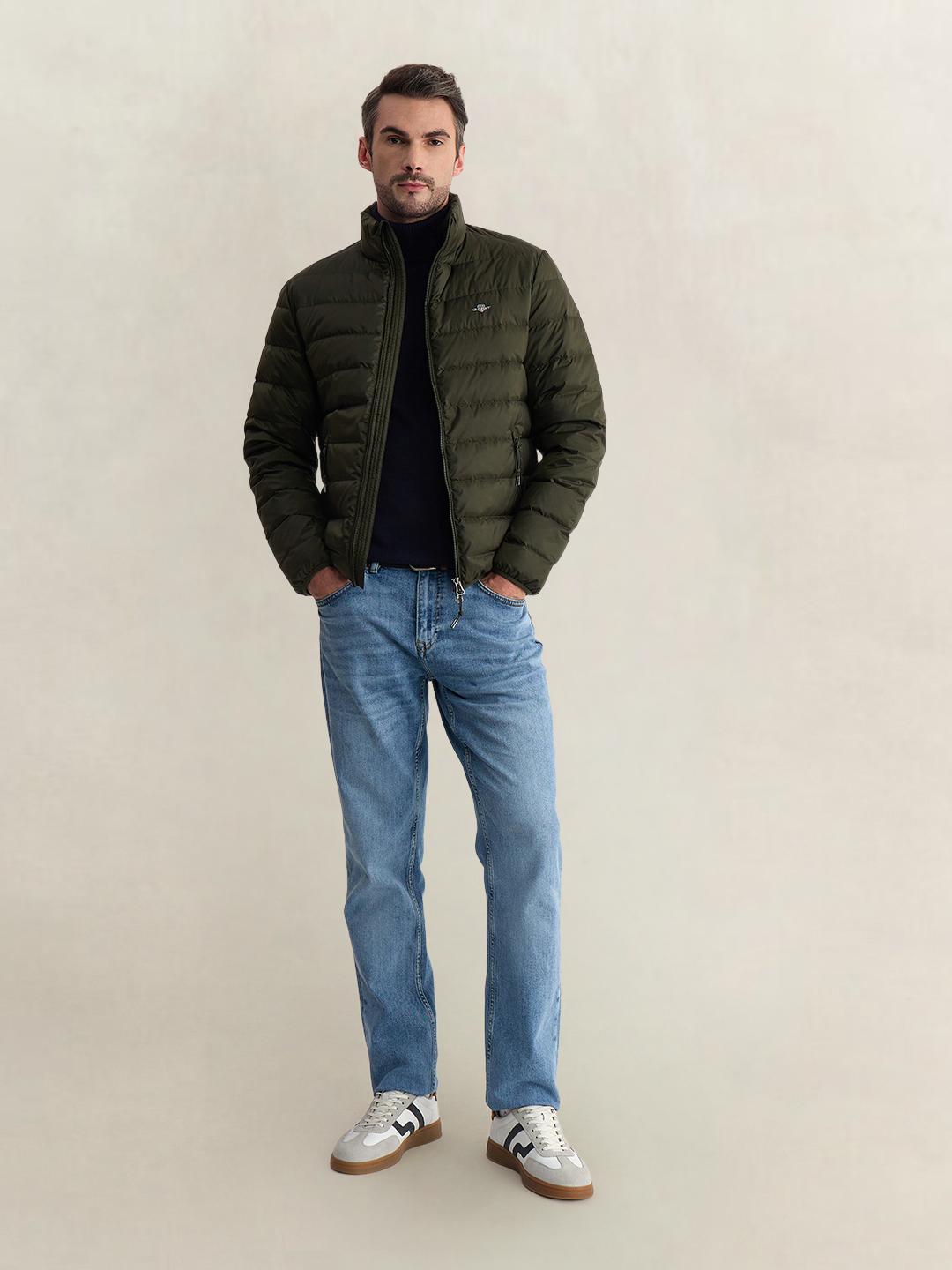 Gant Men Blue Regular Fit Solid Cotton Blend Sweater