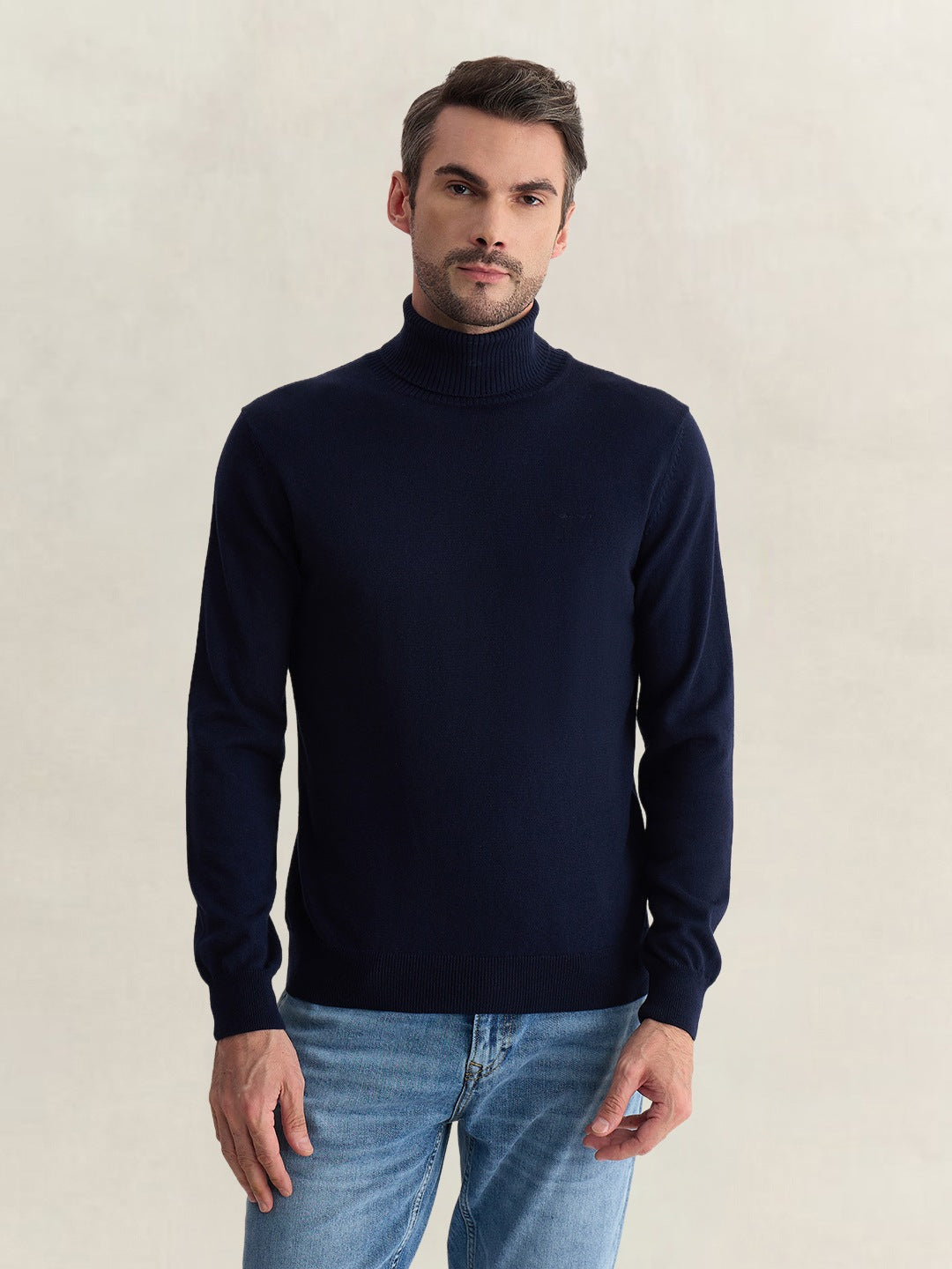 Gant Men Blue Regular Fit Solid Cotton Blend Sweater