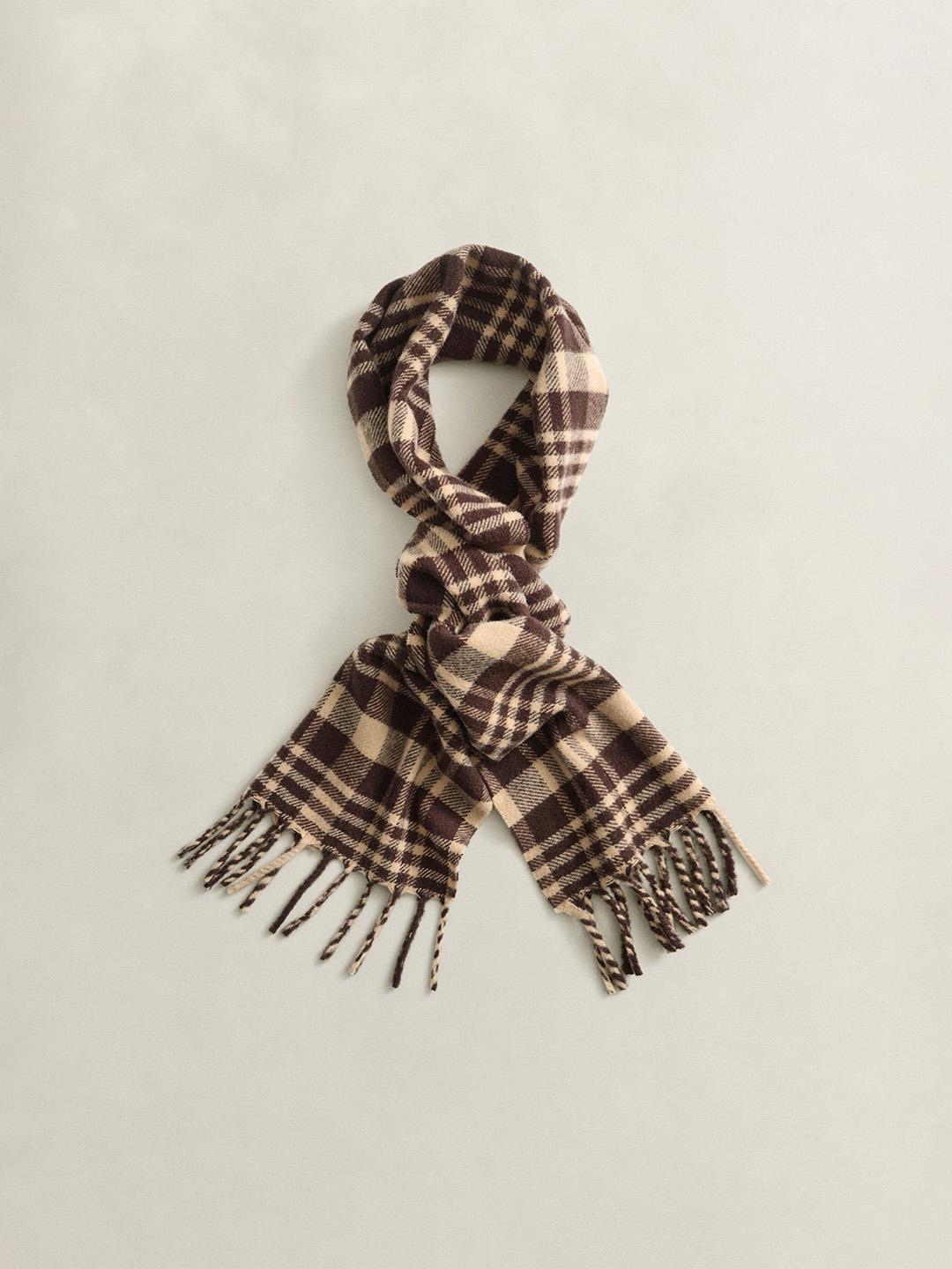 Gant Men Brown Checked Lambswool Scarf