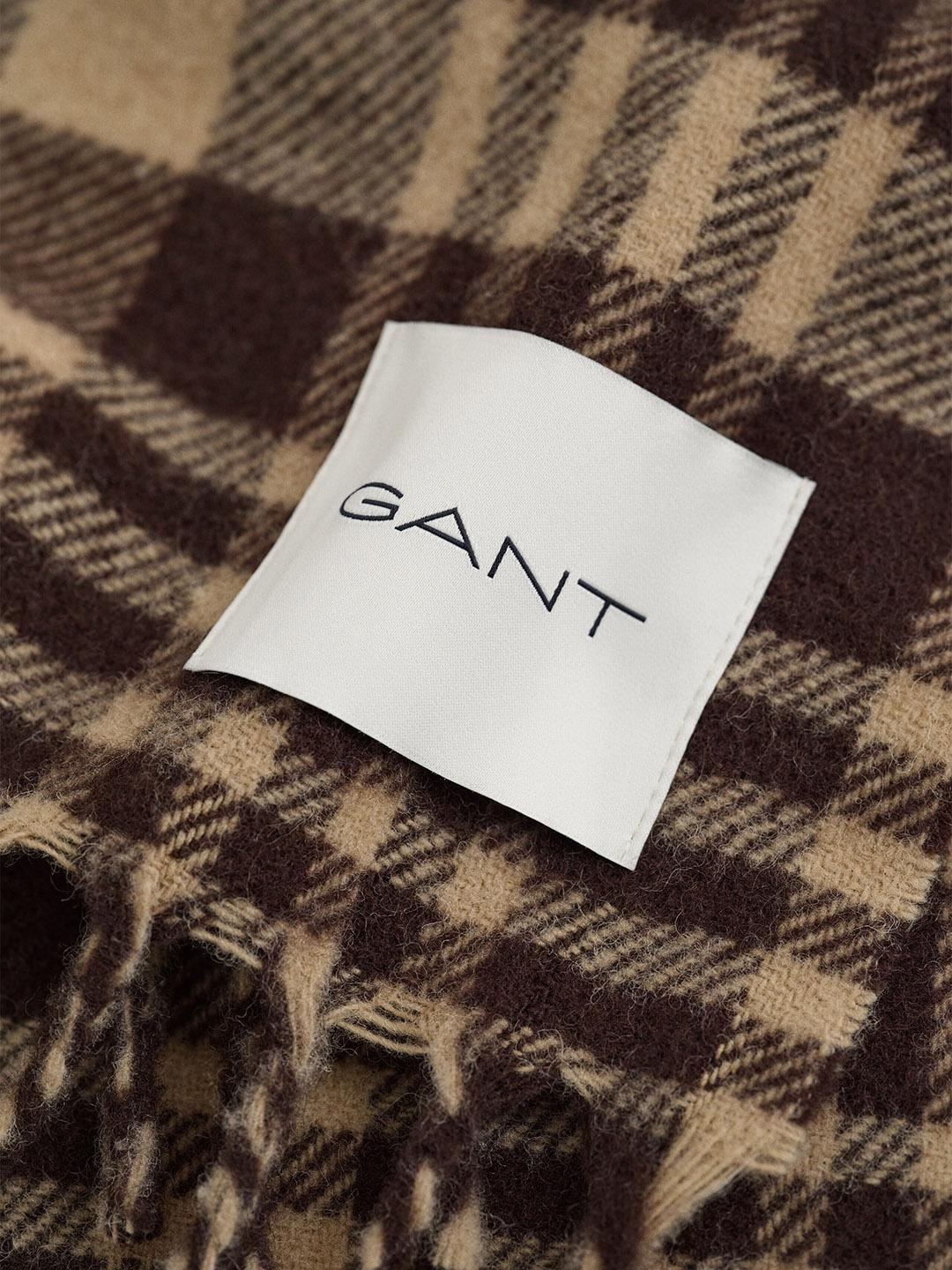 Gant Men Brown Checked Lambswool Scarf