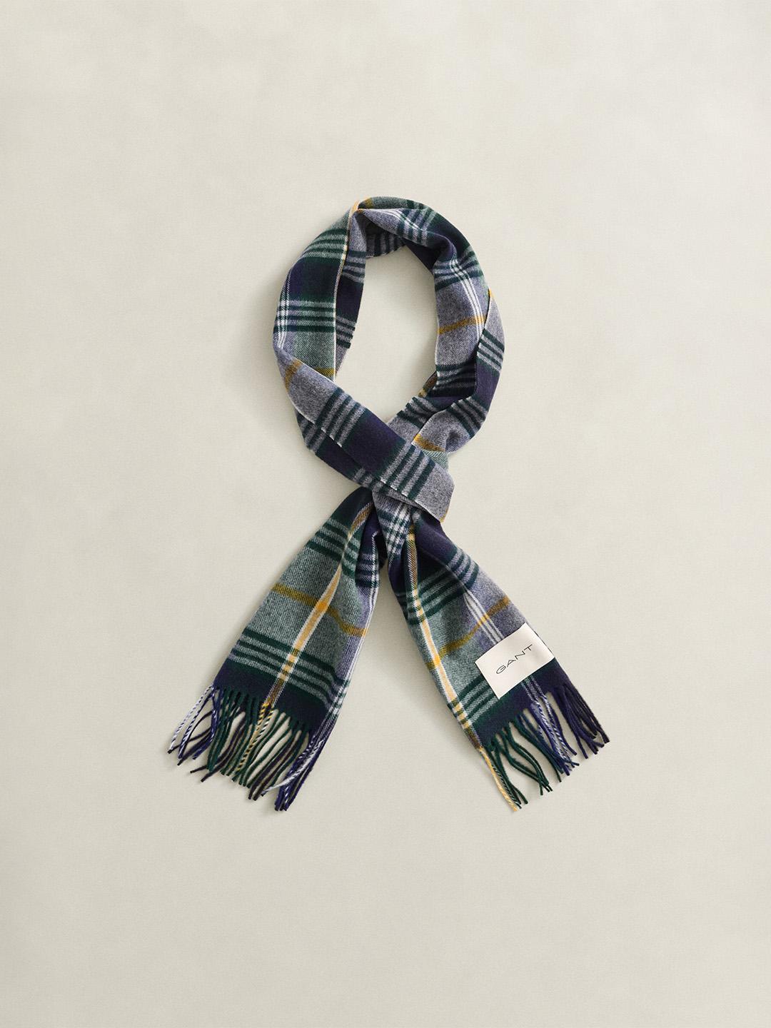Gant Men Blue Checked Merinowool Scarf
