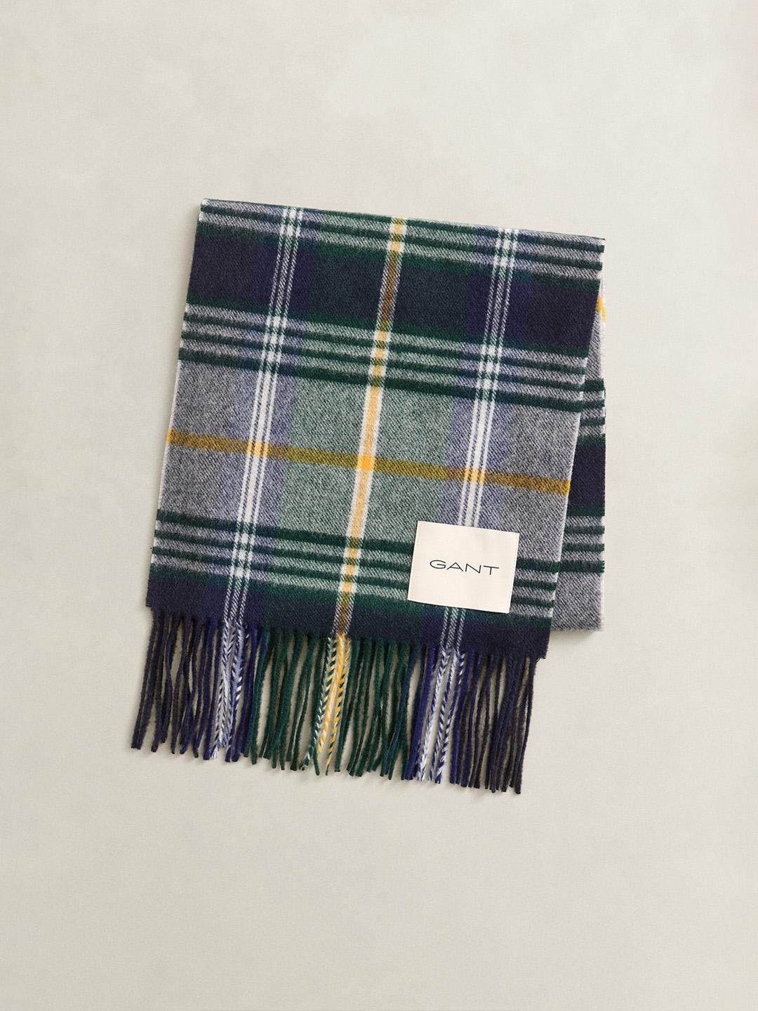 Gant Men Blue Checked Merinowool Scarf