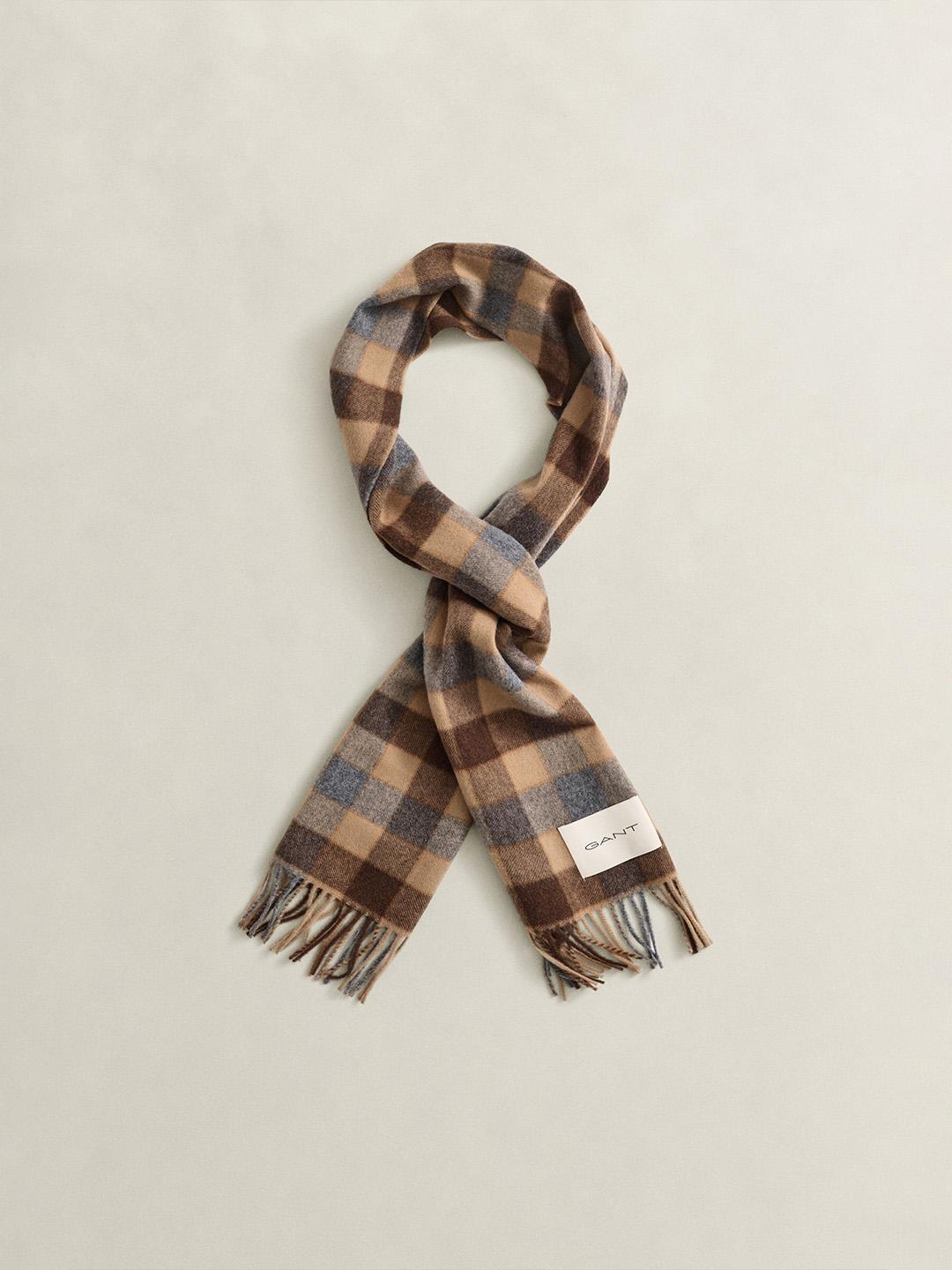 Gant Men Khaki Checked Merinowool Scarf