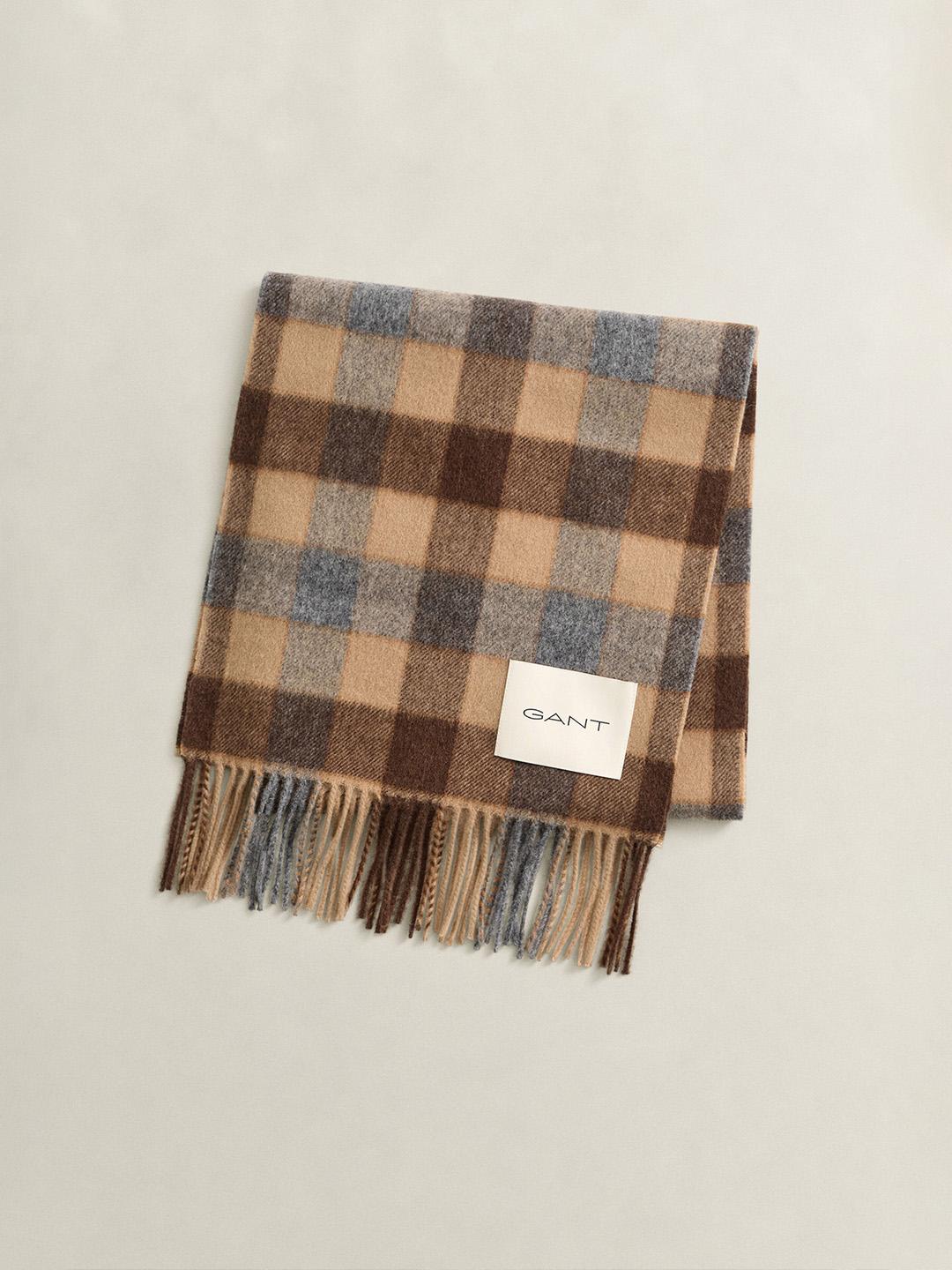 Gant Men Khaki Checked Merinowool Scarf