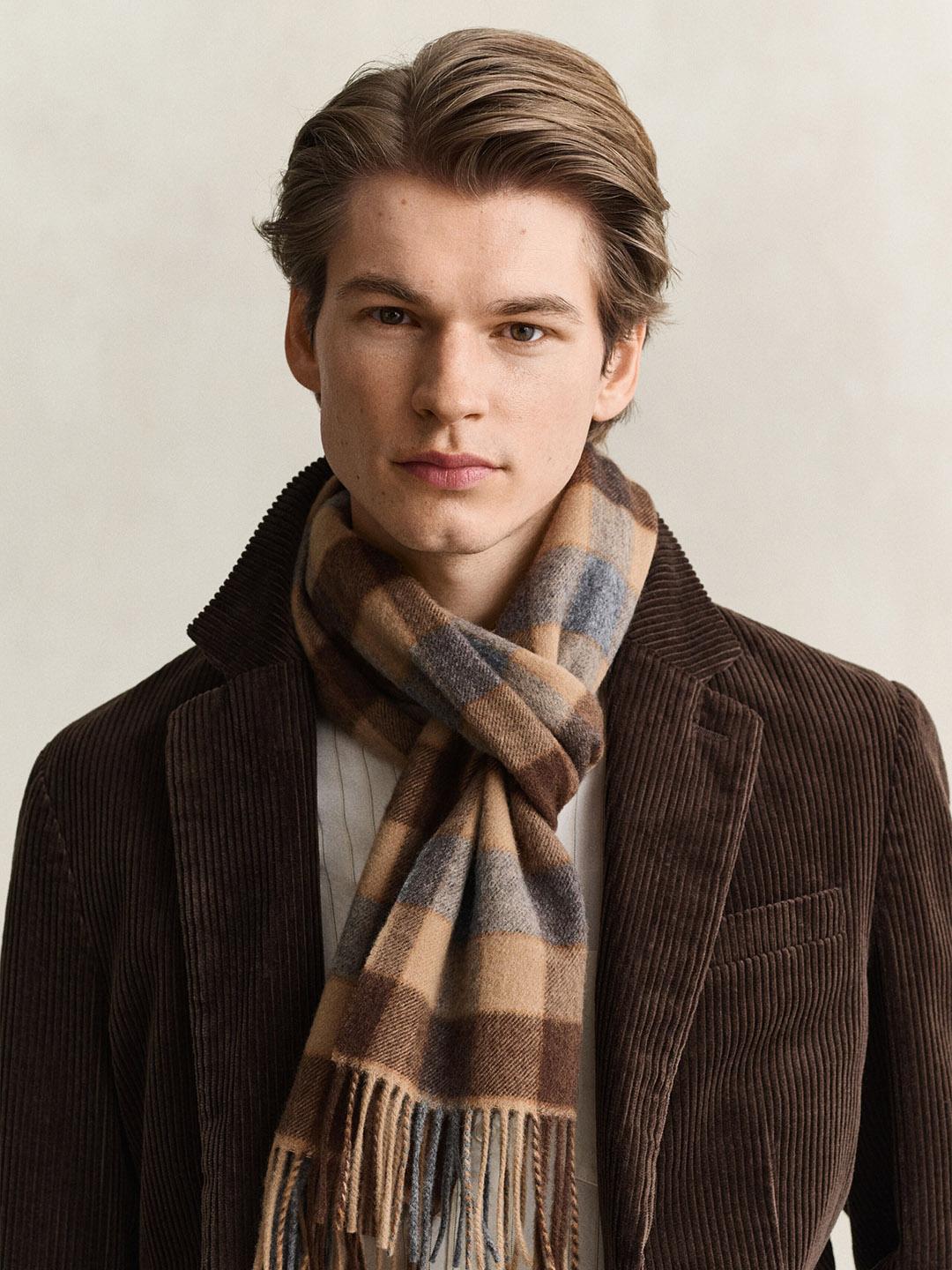 Gant Men Khaki Checked Merinowool Scarf
