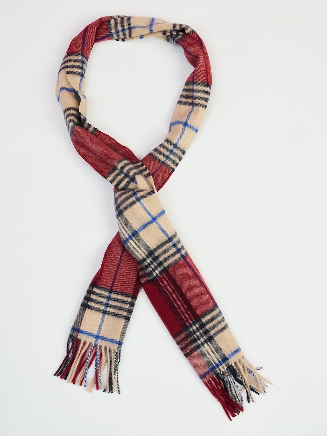 Gant Men Red And Cream Checked Merinowool Scarf