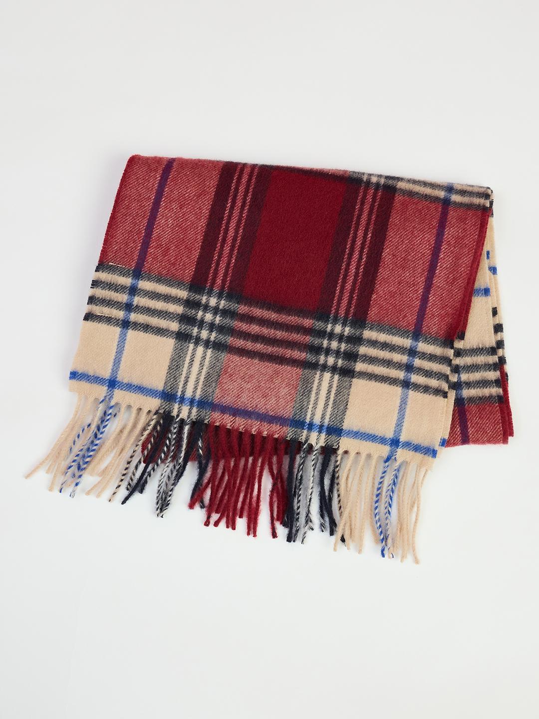 Gant Men Red And Cream Checked Merinowool Scarf