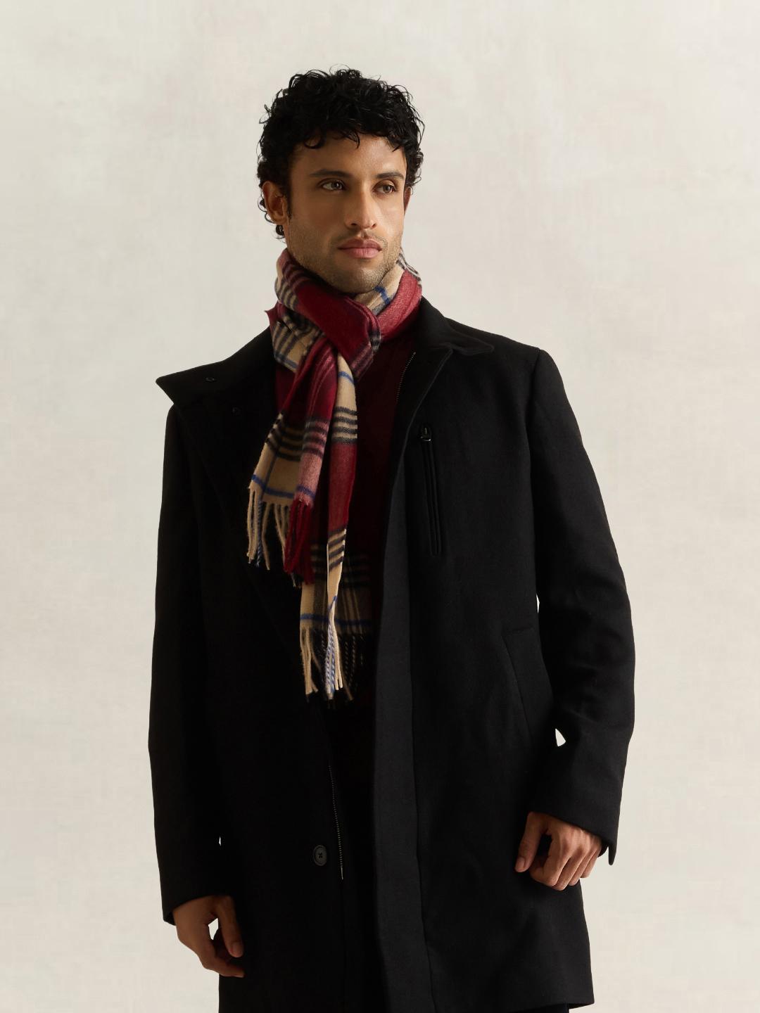 Gant Men Red And Cream Checked Merinowool Scarf