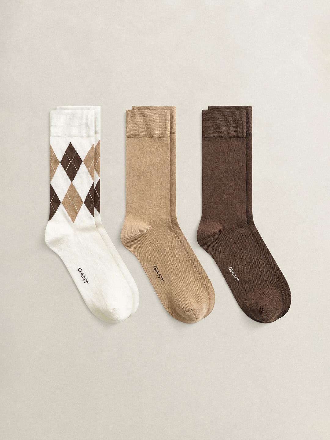 Gant Men Multicolour Regular Fit Solid Argyle Socks - Pack Of 3