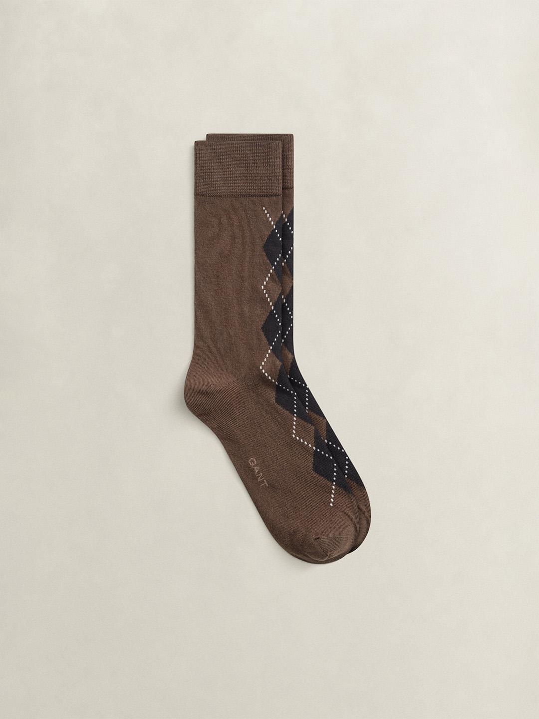 Gant Men Brown Regular Fit Argyle Argyle Socks
