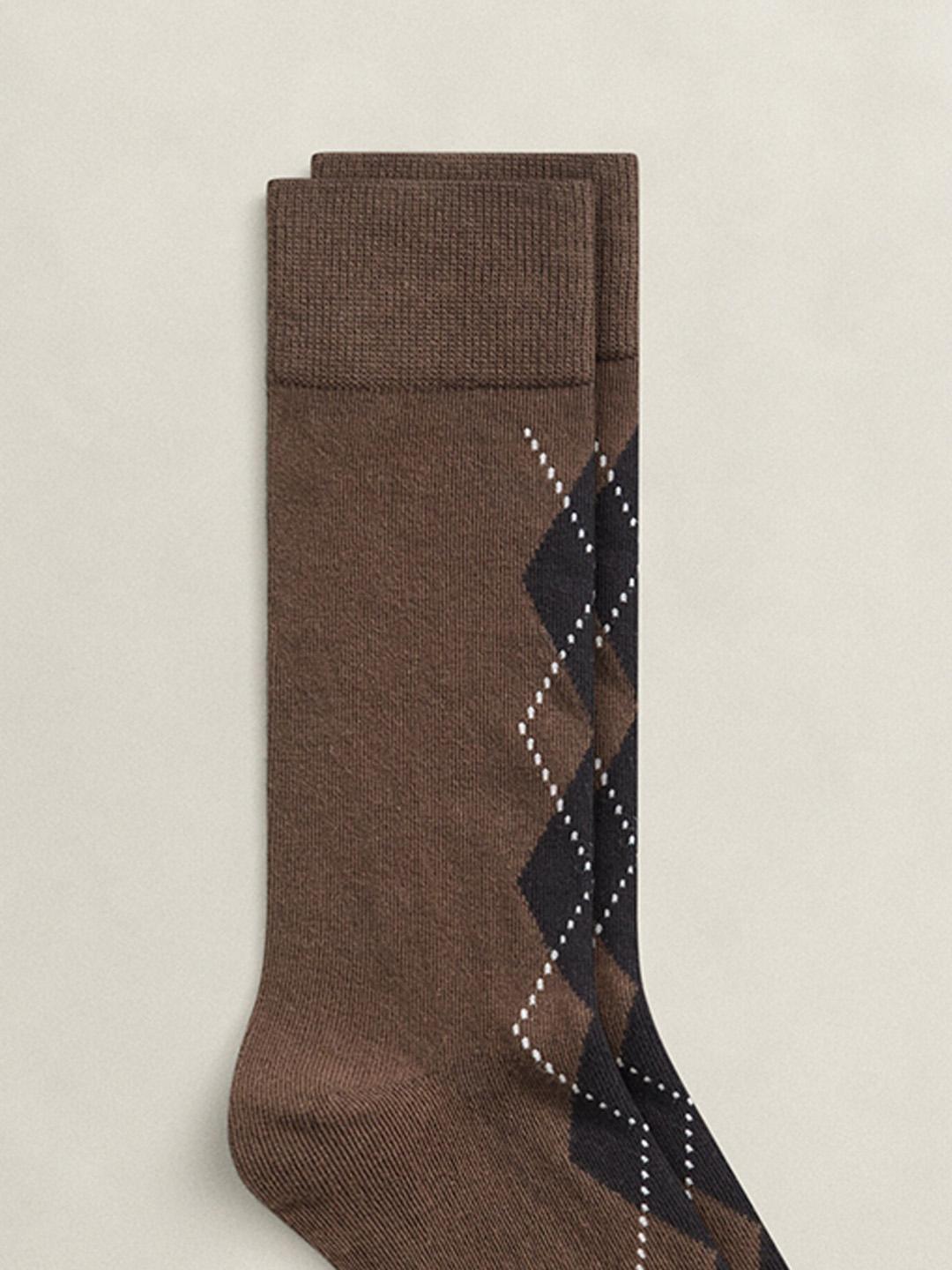 Gant Men Brown Regular Fit Argyle Argyle Socks
